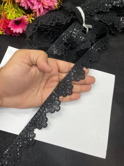 Black Scallop Designer Imported Lace